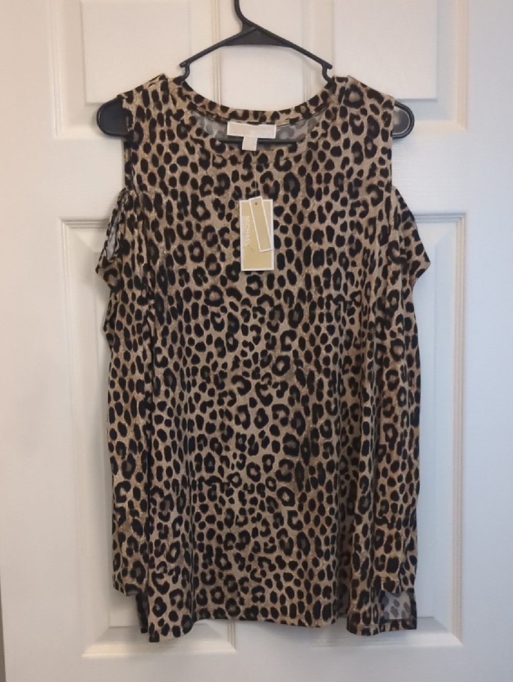 🐆Michael Kors Leopard Cold-Shoulder Blouse - Beige & Black